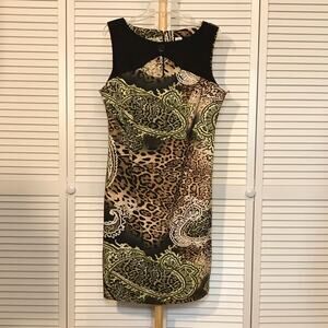 Sangria Animal Paisley Pleated Round Neck Sleeveless Sheath Midi Dress 14